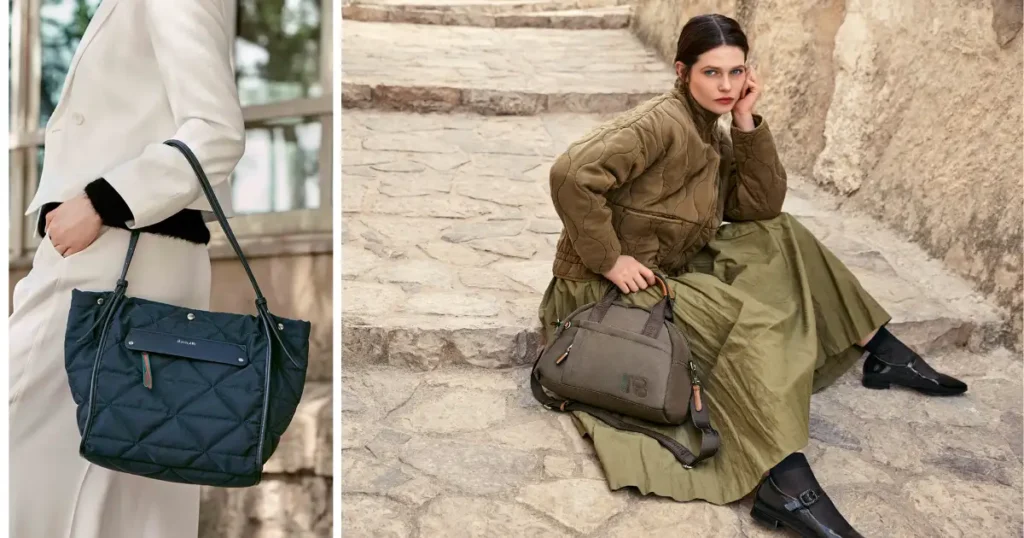 Dos imágenes montadas en mosaico: a la izquierda, el bolso shopper Málaga y a la derecha, el bolso bowling Bailén.