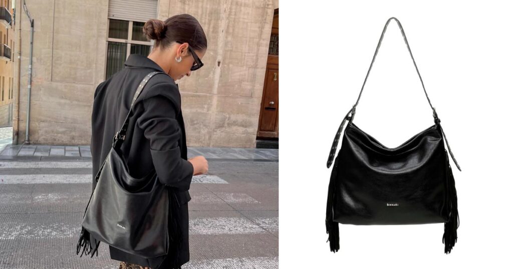 Influencer Núria (@miisspinkie) with one of the bags in trend during this Black Friday from Binnari and an effective way to combine it with a total black look.