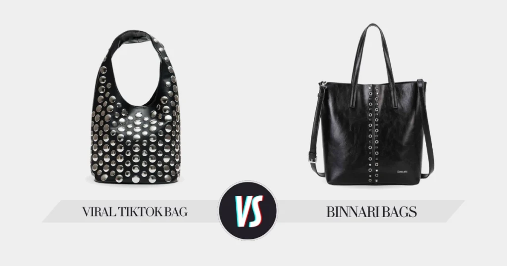 Comparison between the Stradivarius viral studded bag and Binnari bags.